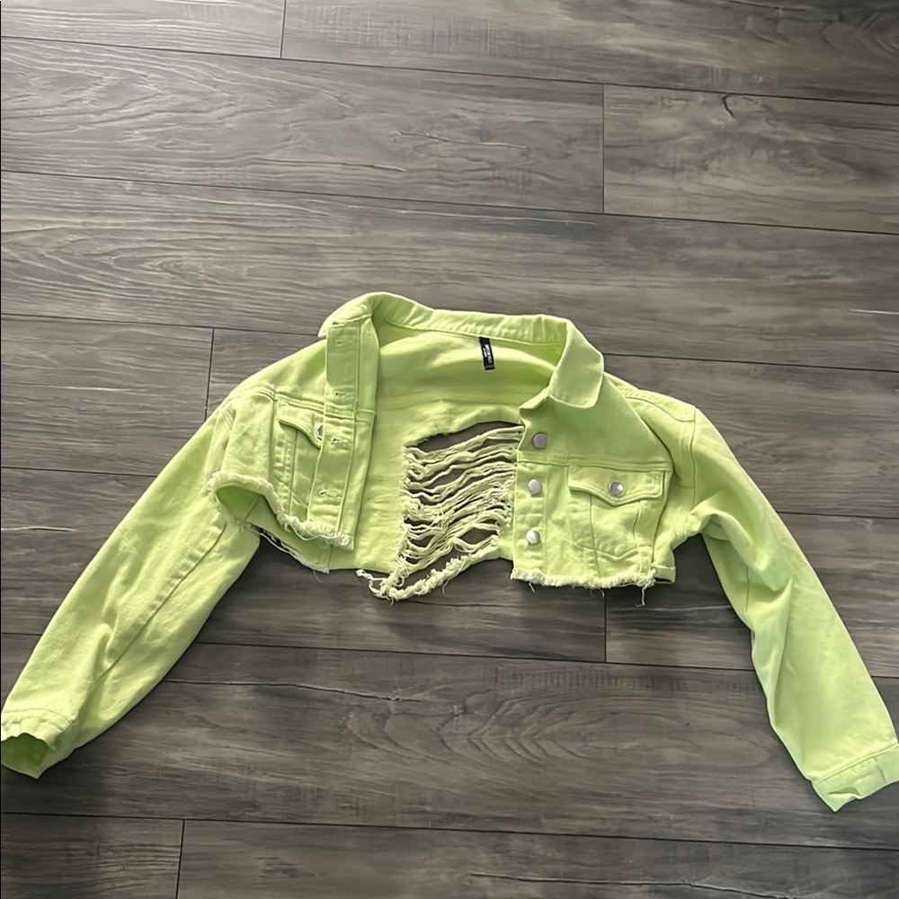 Neon Green Distressed Cropped Jacket